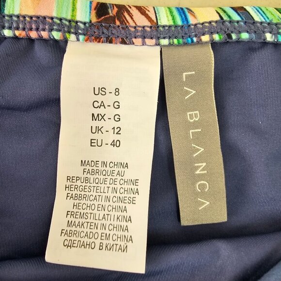 La Blanca Blue Palm Leaf Bikini Bottom Size M Ruched Detail 28 Waist NWT - Picture 5 of 11